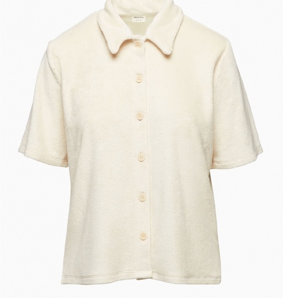 Aritzia Wilfred Free Sunny Short Sleeve Terry Button Up Shirt Top - Small - Picture 4 of 12